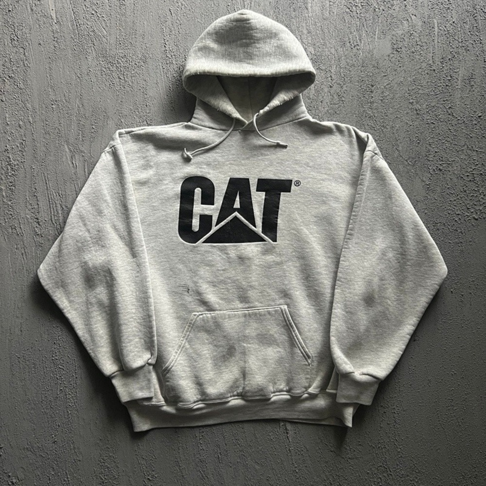 Vintage Caterpillar CAT Hoodie 2XL Grey 1990s